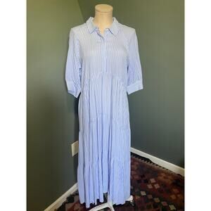 NWT a loves a Blue/White Pin Striped Tiered Dress. Sz Med.